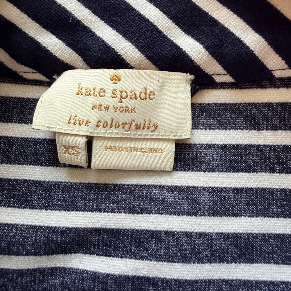 Kate Spade Striped Top Womens XS Navy White Ruffle Hem Nautical Preppy Chic - Picture 4 of 11